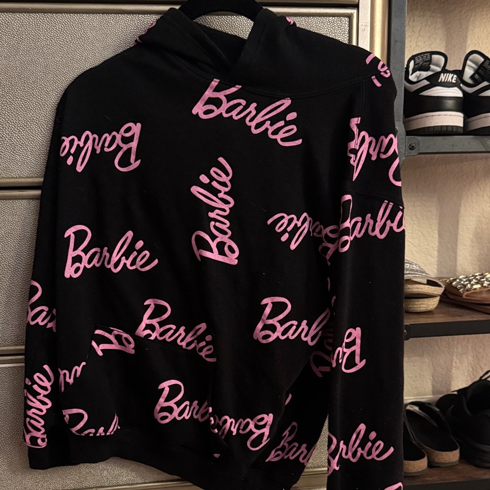 Barbie Women's Black Sweater with Pink Logo